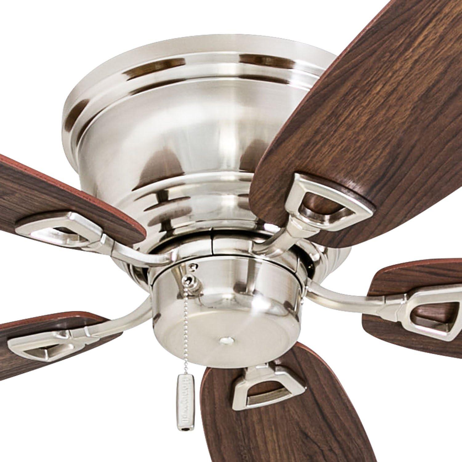 Brushed Nickel 52-Inch Flush Mount Ceiling Fan with Wood Blades