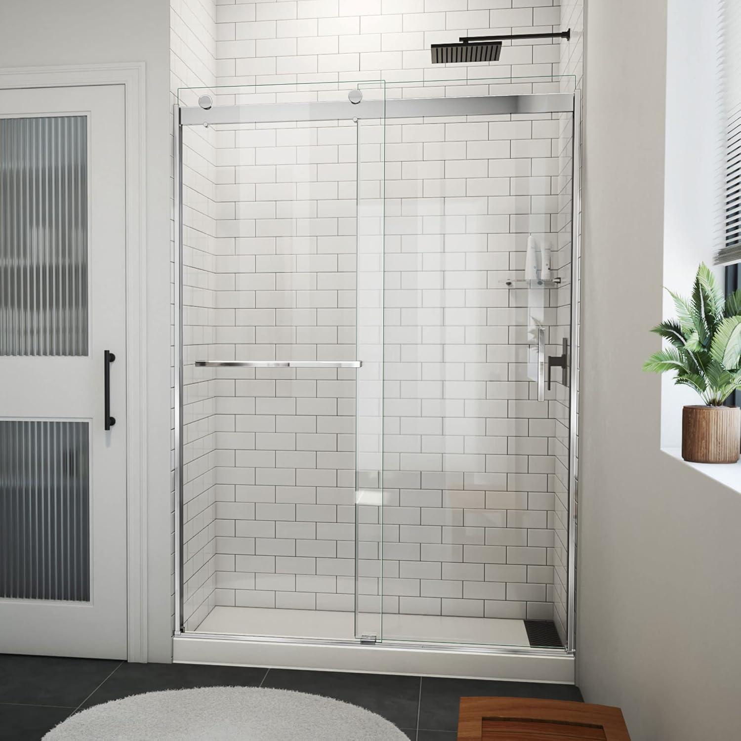 Sapphire-V 50-54" Chrome and Clear Glass Frameless Shower Door