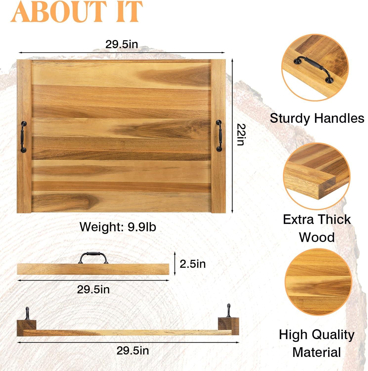 Stove Top Covers for Electric Stove with Handles 30”x22” (Outer) / 28.9”x20.8” (Inner) - Acacia Wood Noodle Board for Gas Stovetop - Stove Top Covers for Gas Burners (Acacia, 30"L x 22"W)