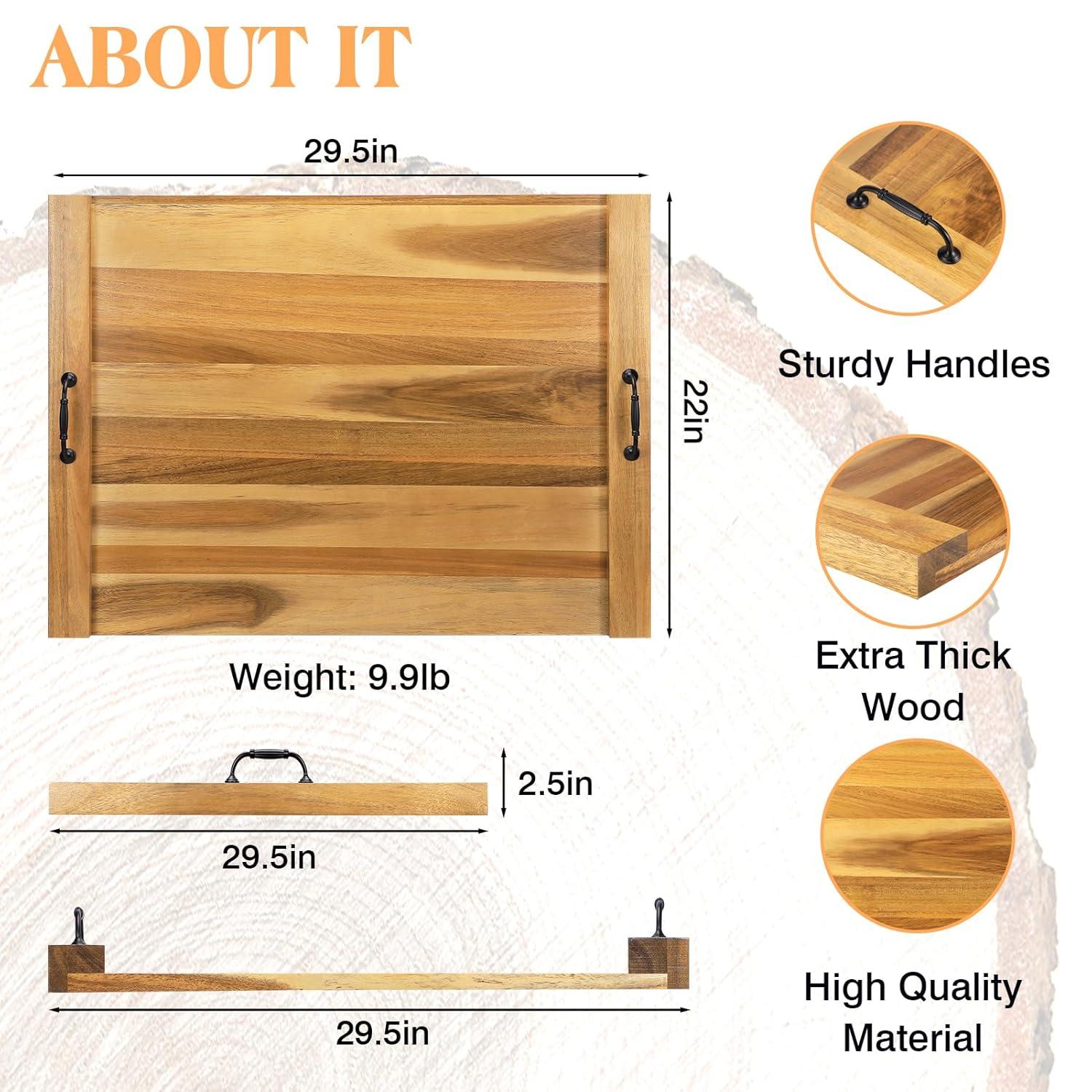 Stove Top Covers for Electric Stove with Handles 30”x22” (Outer) / 28.9”x20.8” (Inner) - Acacia Wood Noodle Board for Gas Stovetop - Stove Top Covers for Gas Burners (Acacia, 30"L x 22"W)