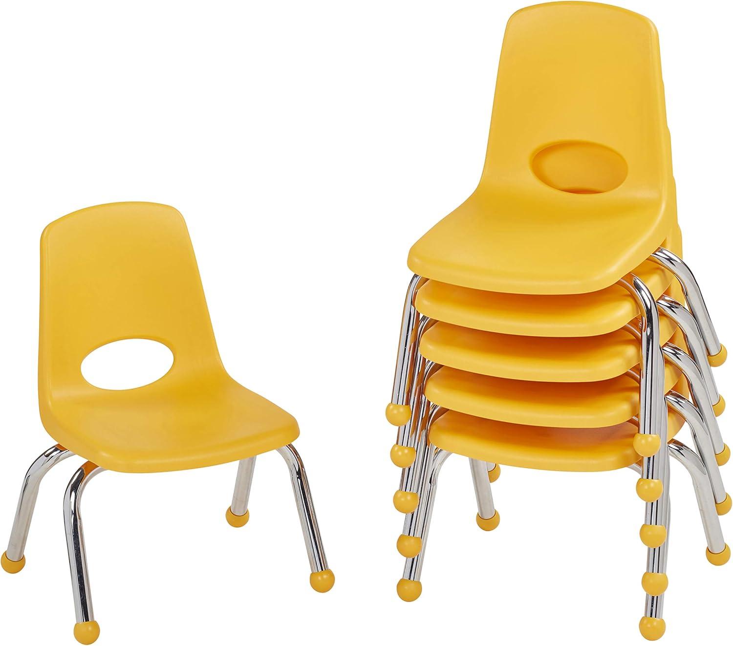 Yellow 10'' Metal Stacking Classroom Chairs with Chromed Steel Legs