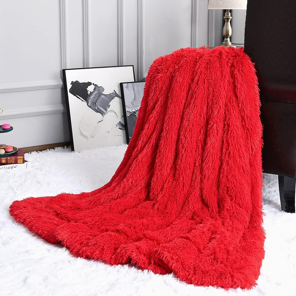 Red Sherpa Faux Fur Reversible Throw Blanket 50'' x 60''