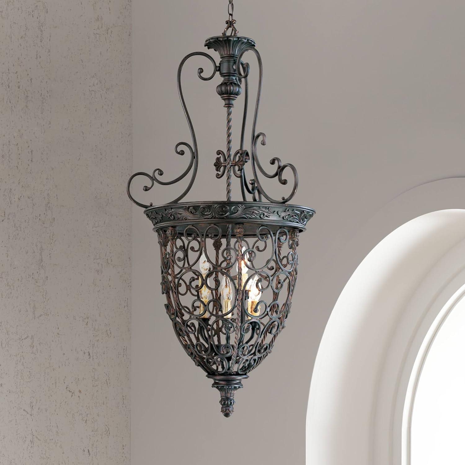Franklin Iron Works French Scroll Rubbed Bronze Chandelier 22 1/2" Wide Rustic 9-Light Fixture for Dining Room House Kitchen Island Entryway Bedroom
