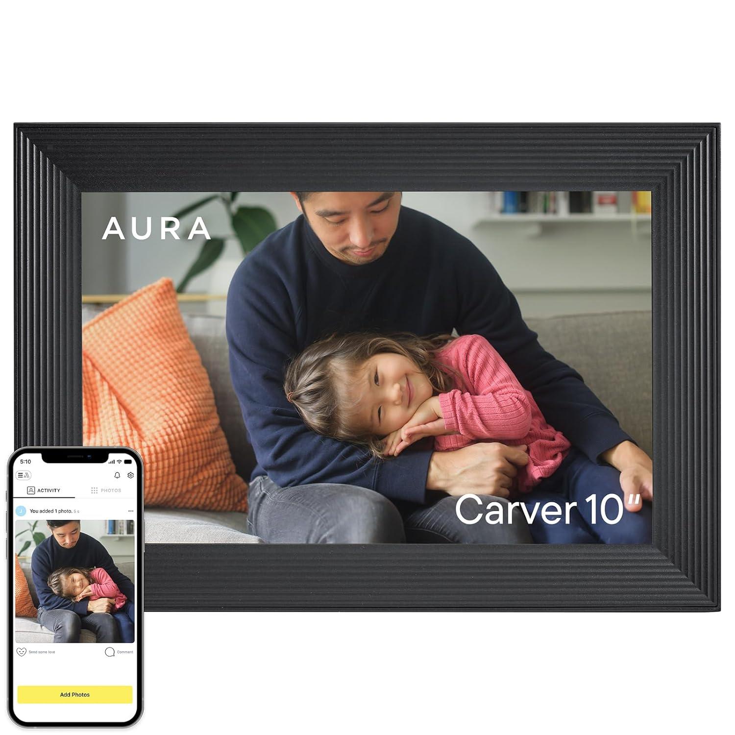Carver by Aura Frames 10.1" HD Wi-Fi Digital Picture Frame with Free Unlimited Storage - Gravel
