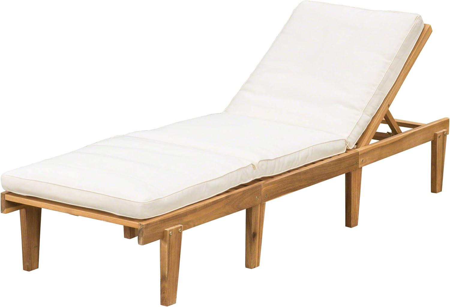 Ariana Acacia Wood Patio Chaise Lounge with Cushion -Teak Finish - Christopher Knight Home: Poolside Daybed, Adjustable Back