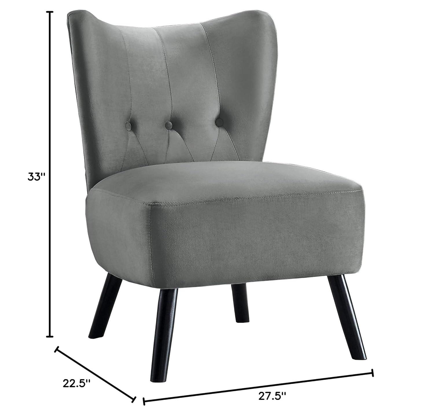 Gray Velvet Button-Tufted Armless Accent Chair