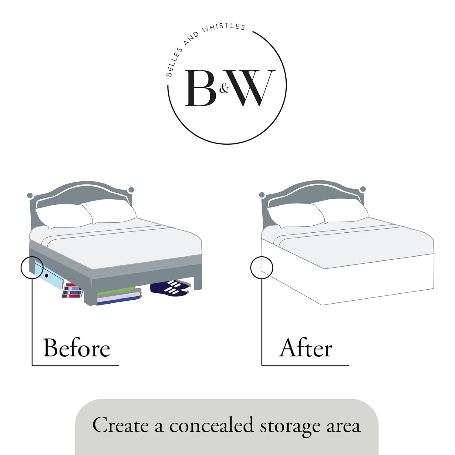 Belles & Whistles Double Voile Ruffled Bed Skirt Dust Ruffle, Cotton Layered, 15" Drop Length, King, White