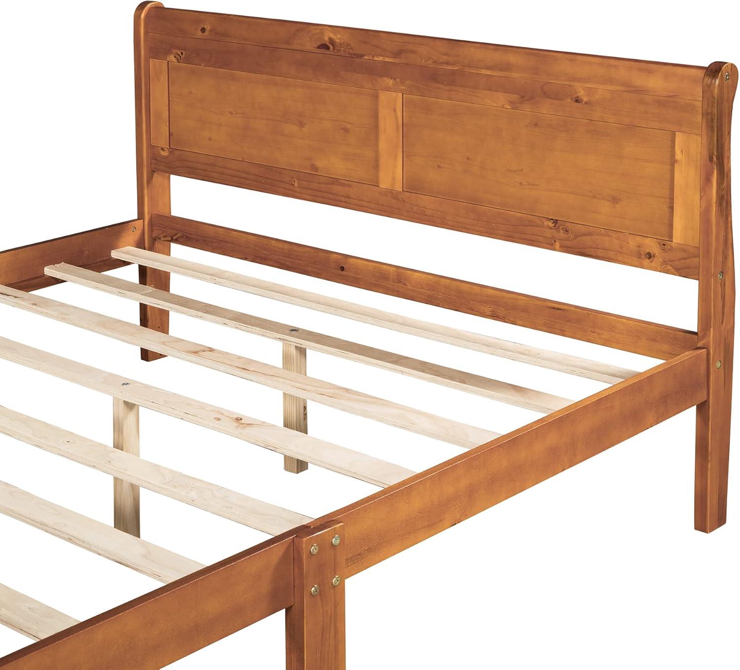 Oak Queen Platform Bed with Headboard and Storage