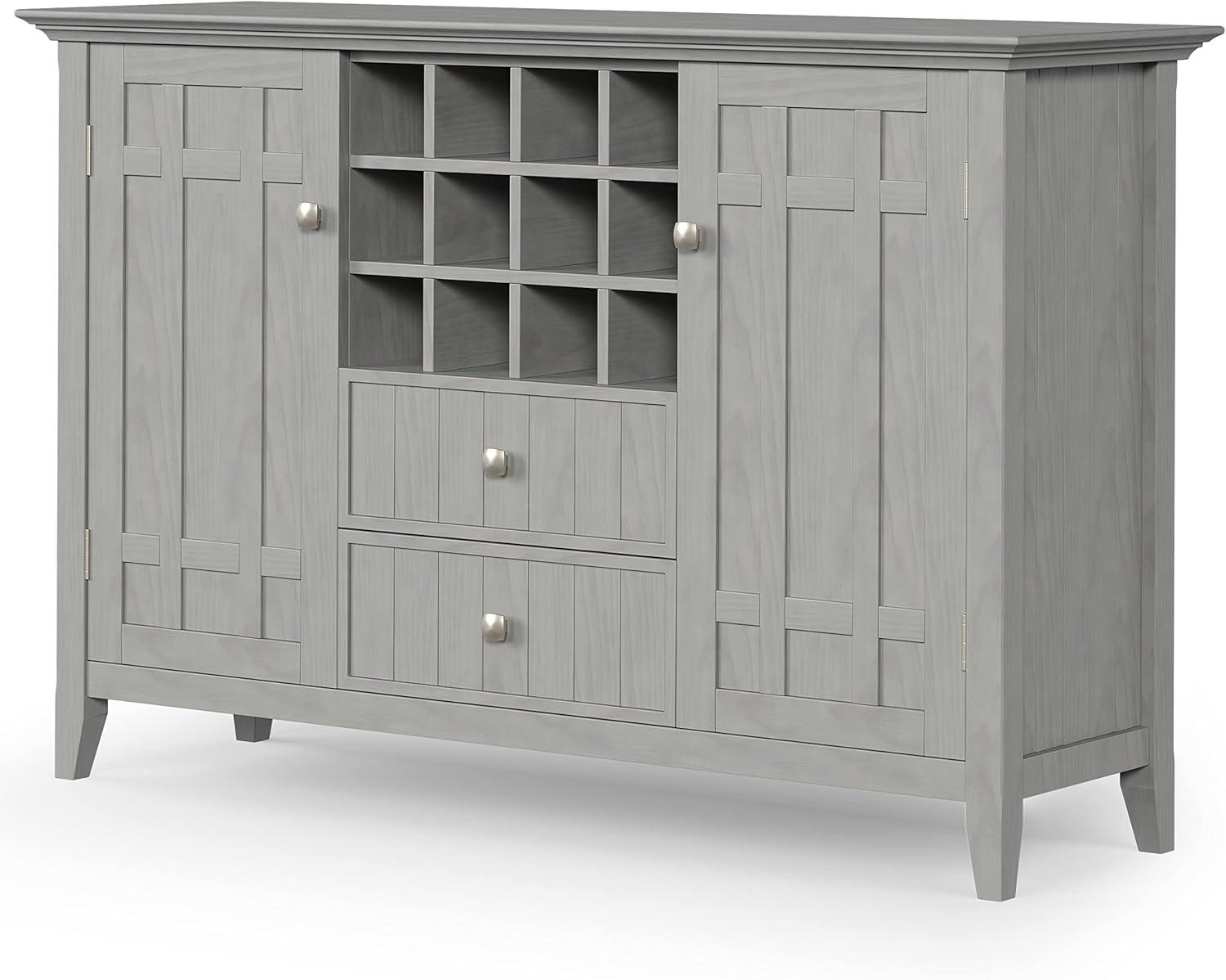 Simpli Home Bedford 54"W Solid Wood Sideboard Buffet and Wine Rack, 2 Drawers, and 2 Cabinets