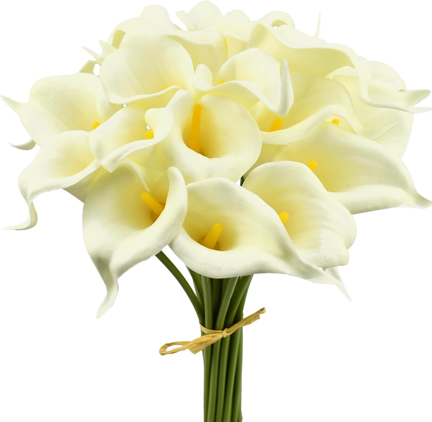 Namzi -a 20pcs Fake Flowers Artificial Calla Lily Silk Flowers 13.4 Inch for Mother's Day Easter Home Kitchen and Wedding (White)