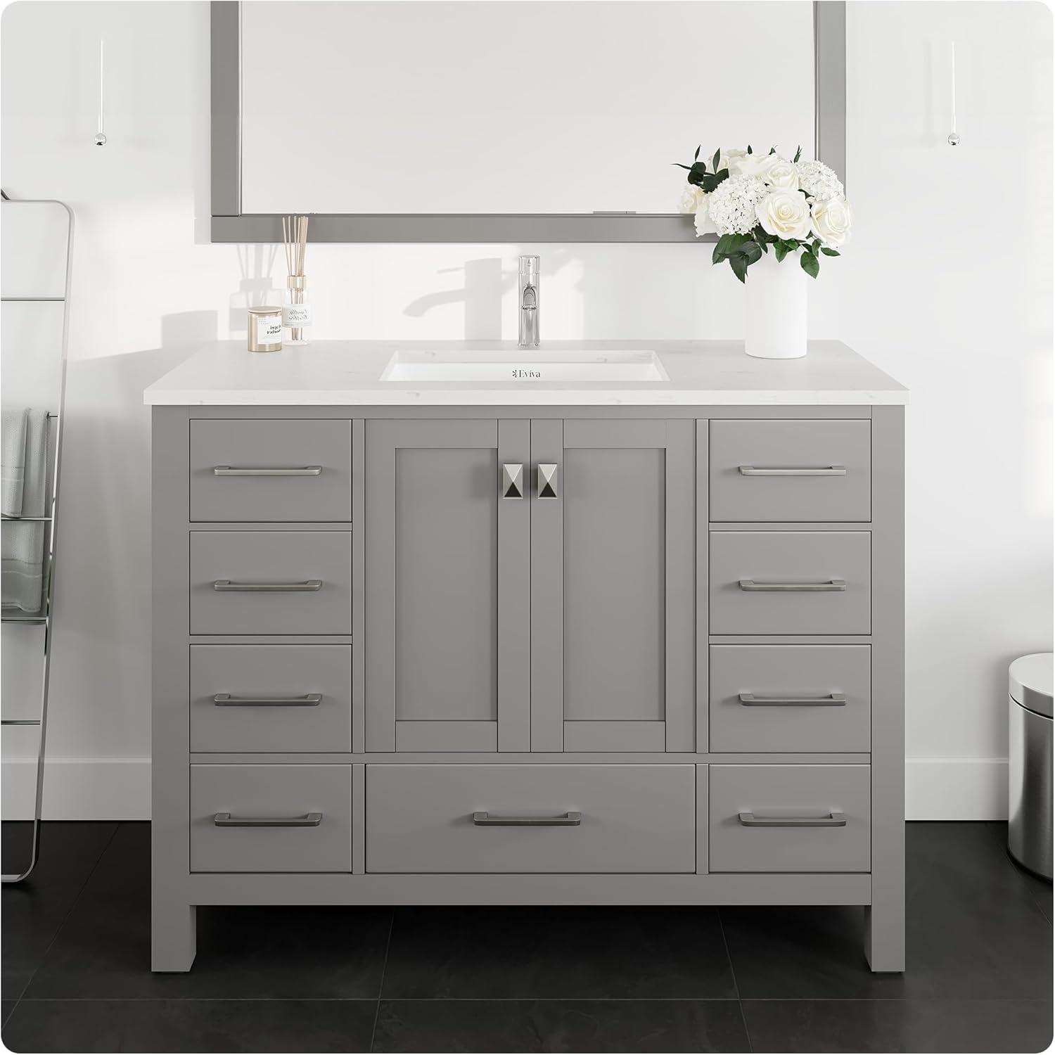 London 48" Transitional Gray Solid Wood Vanity with Carrara Marble Top