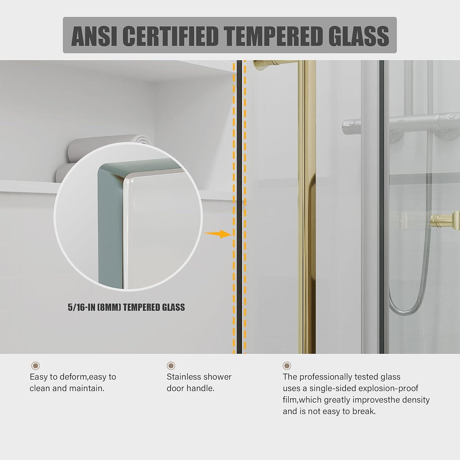 56-60"W X 76"H Double Sliding Shower Door, Aluminium Alloy Frame In Chrome, 5/16" (8Mm) Thick SGCC Tempered Clear Glass.