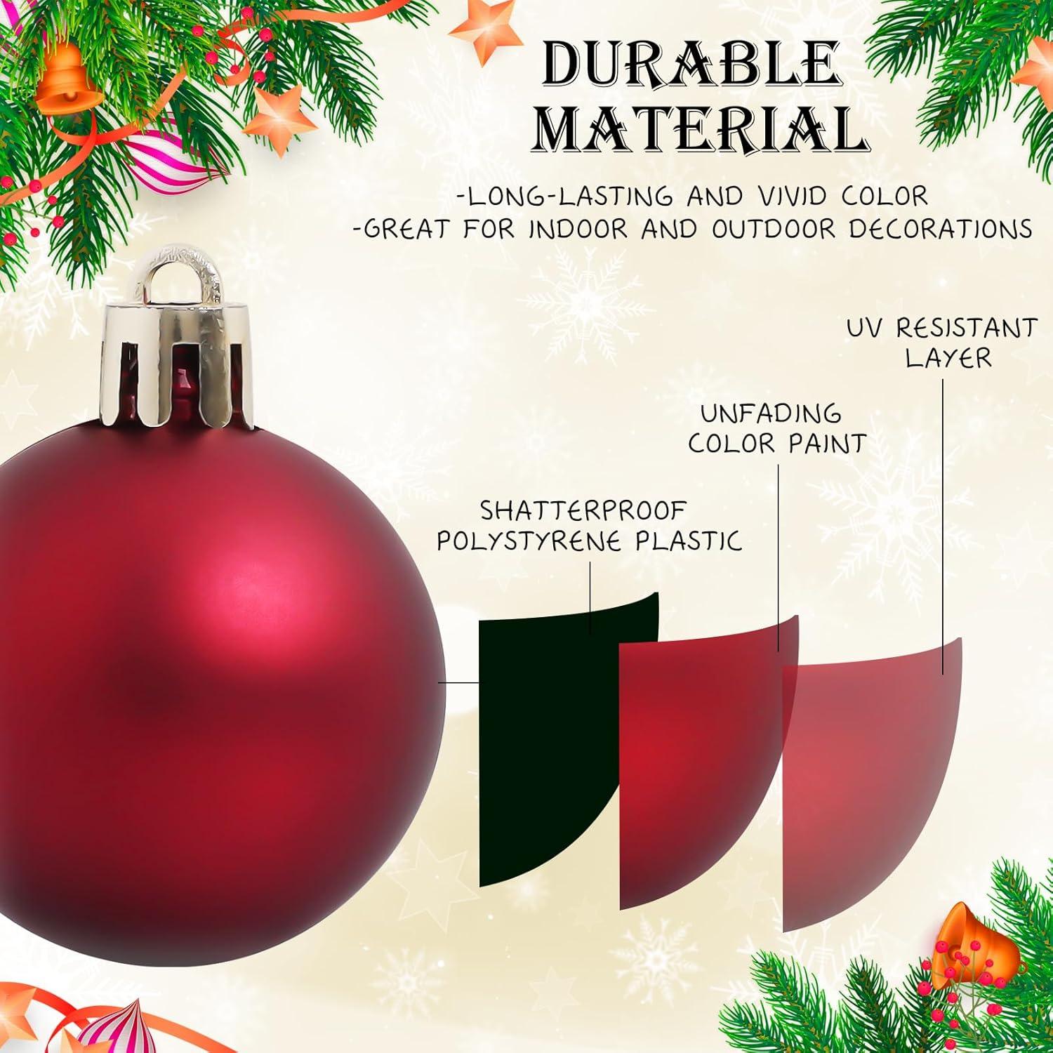 Wine Red Shatterproof Plastic Christmas Ball Ornaments Set