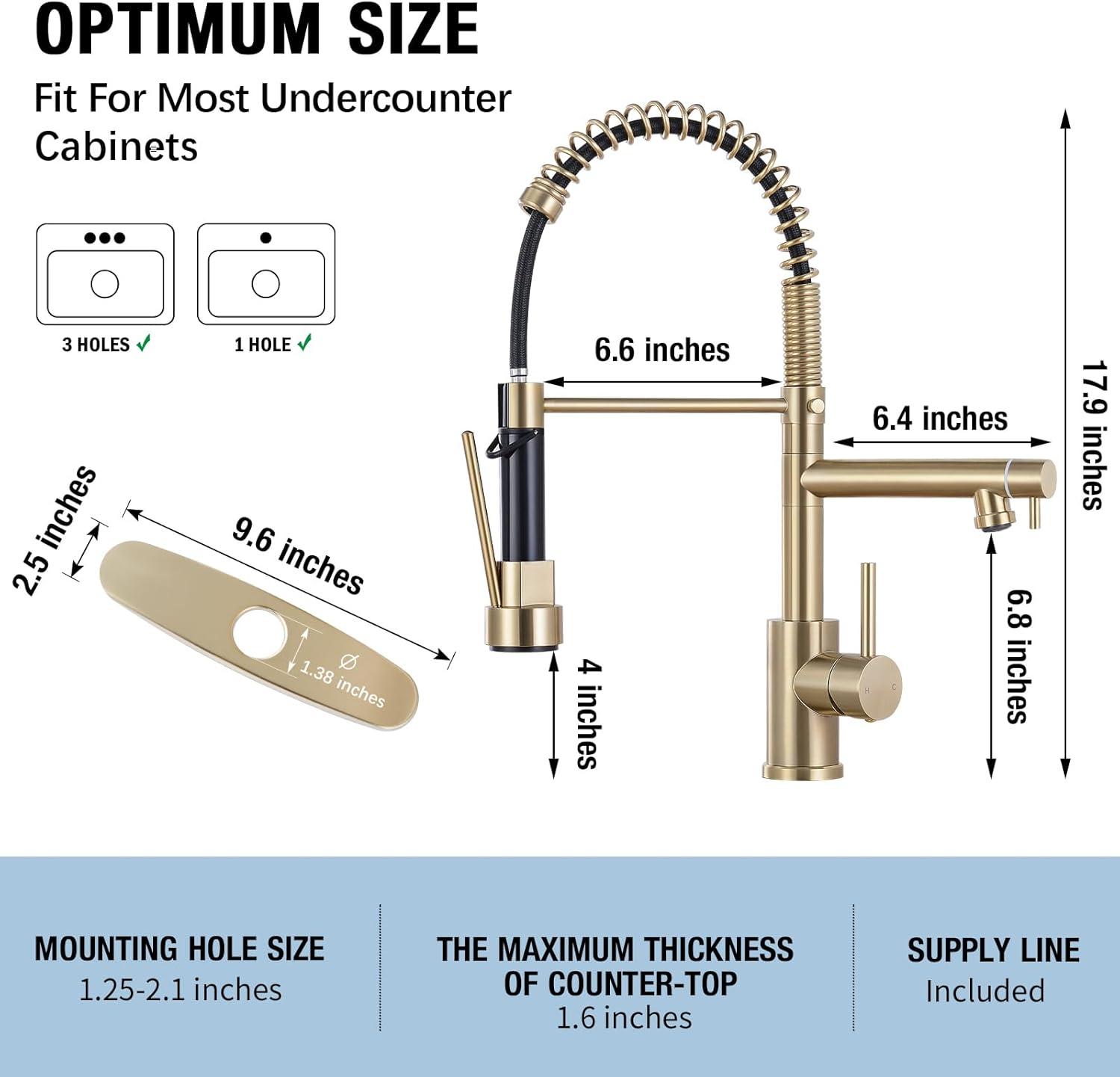 Brushed Gold Brass Kitchen Faucet with Pull Down Sprayer