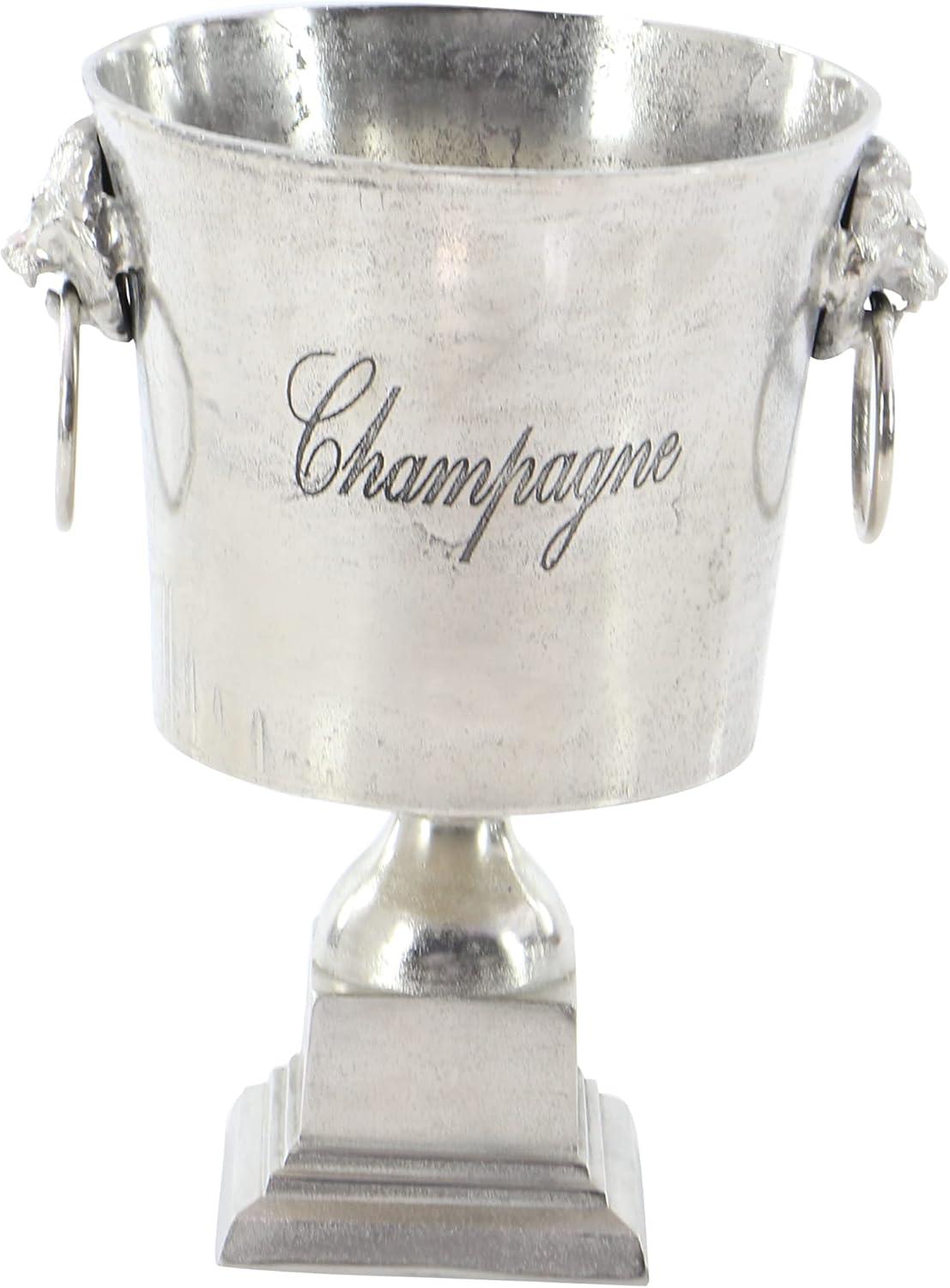 DecMode Round Aluminum 2 Bottles Silver Ice Bucket with Champagne Text