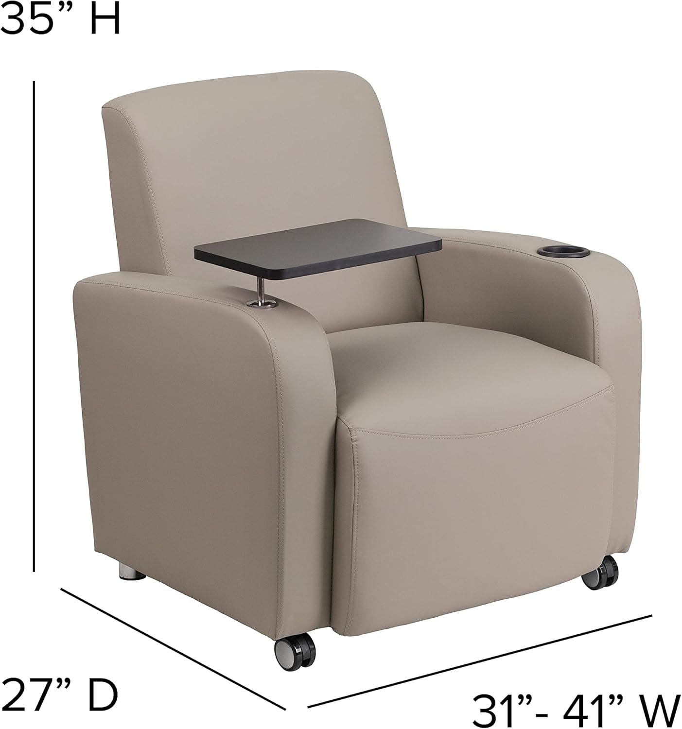 Flash Furniture LeatherSoft Guest Chair with Tablet Arm, Front Wheel Casters and Cup Holder