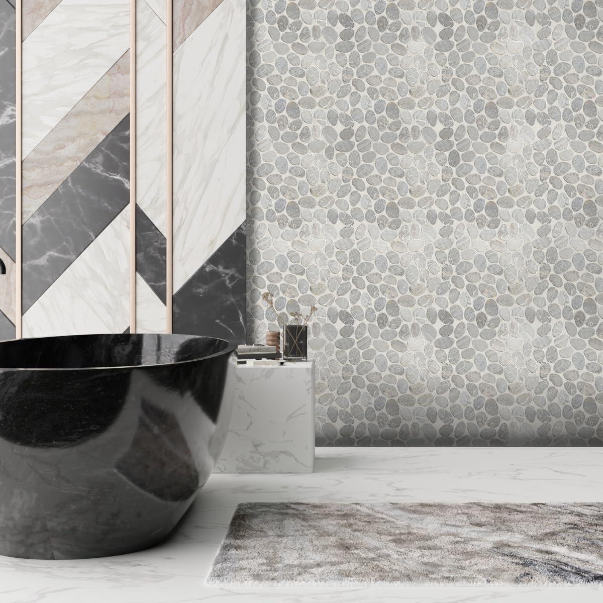 b.o.i Hawaii 12" x 12" Natural Stone Pebbles Mosaic Wall & Floor Tile