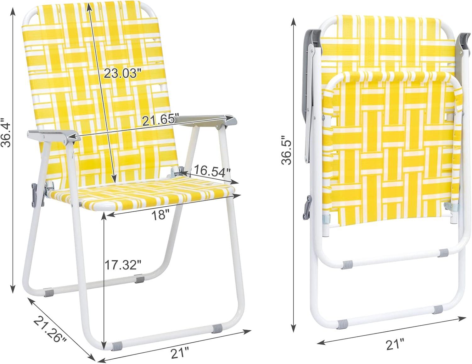 QueelQuest Patio Lawn Webbed Folding Chairs Set of 2, Outdoor Beach Portable Camping Chair for Yard, Garden Dining,Yellow