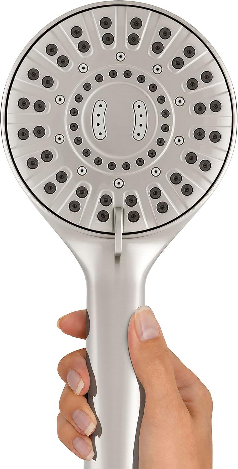 Waterpik Magnetic Dual Dock Adjustable Height Hand Held Shower Head With 5-Foot Metal Hose and PowerPulse Shower Massage, Brushed Nickel QMP-869ME