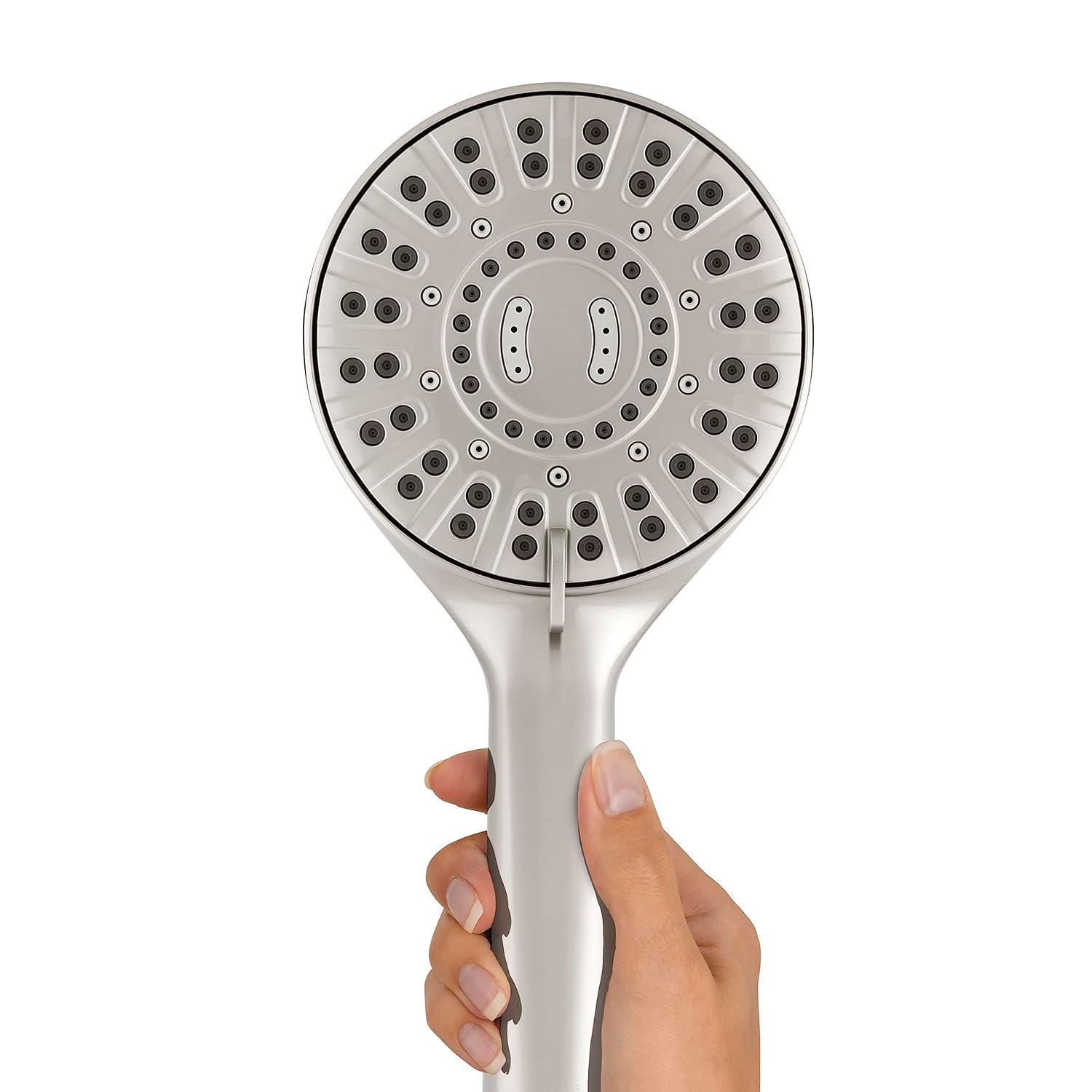 Waterpik Magnetic Dual Dock Adjustable Height Hand Held Shower Head With 5-Foot Metal Hose and PowerPulse Shower Massage, Brushed Nickel QMP-869ME