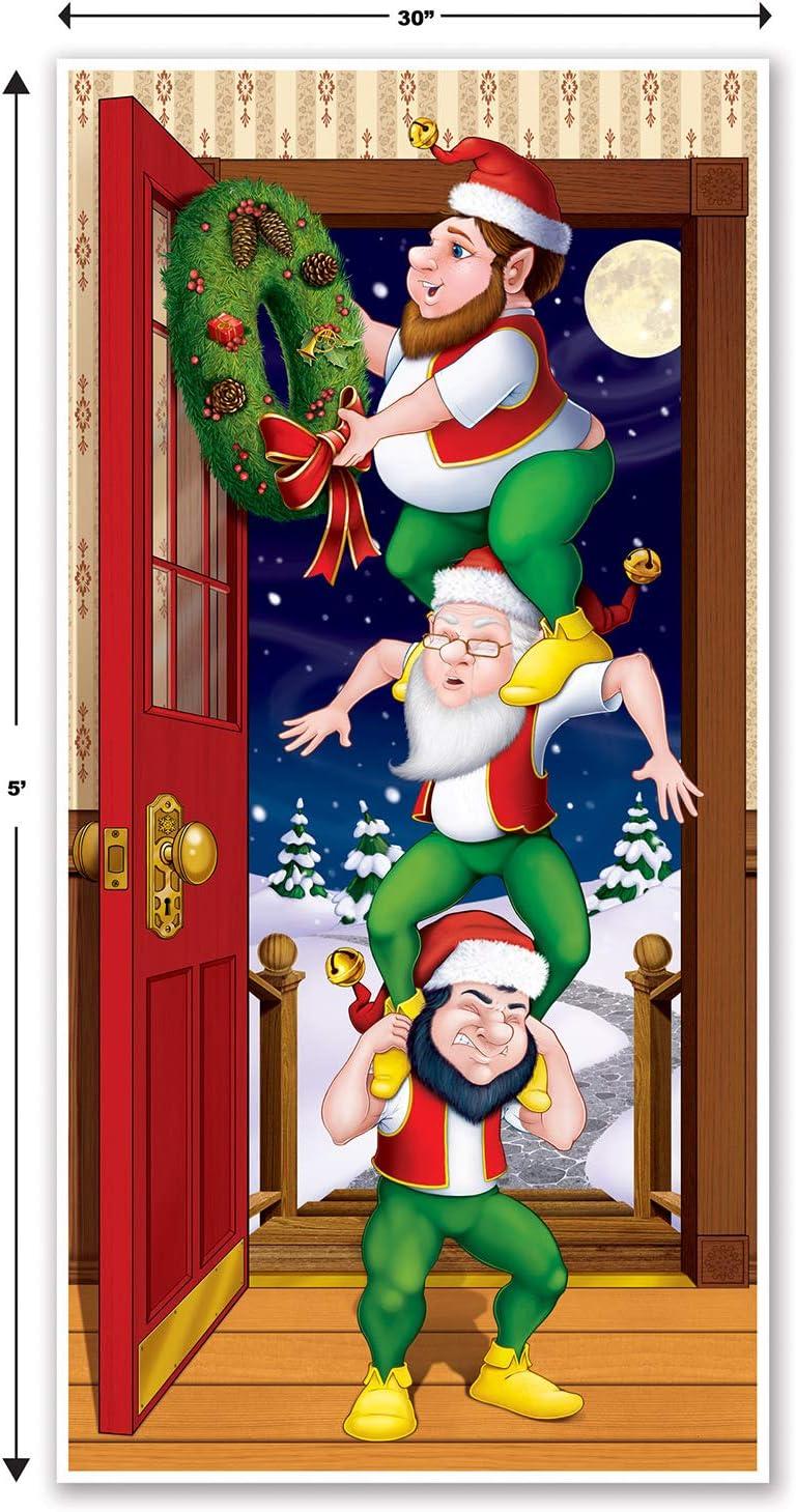 Beistle Christmas Elves Door Cover, 5' x 30", (2/Pkg) Multicolored