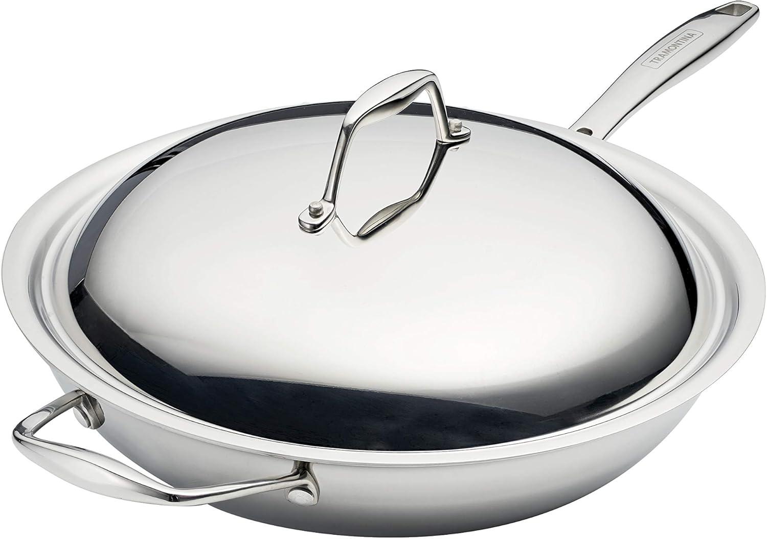 12-Inch Stainless Steel Tri-Ply Clad Wok with Lid