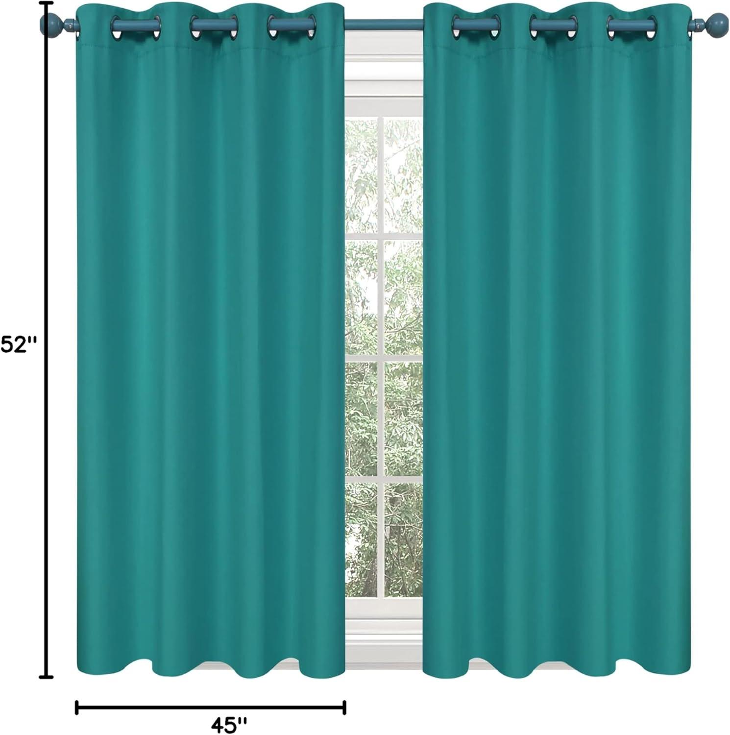 Deconovo Turquoise Curtains 45 Inch Length, Blackout Kitchen Curtains, Light Blocking Drapes for Small Window (Turquoise, 52Wx45L Inch, Set of 2)