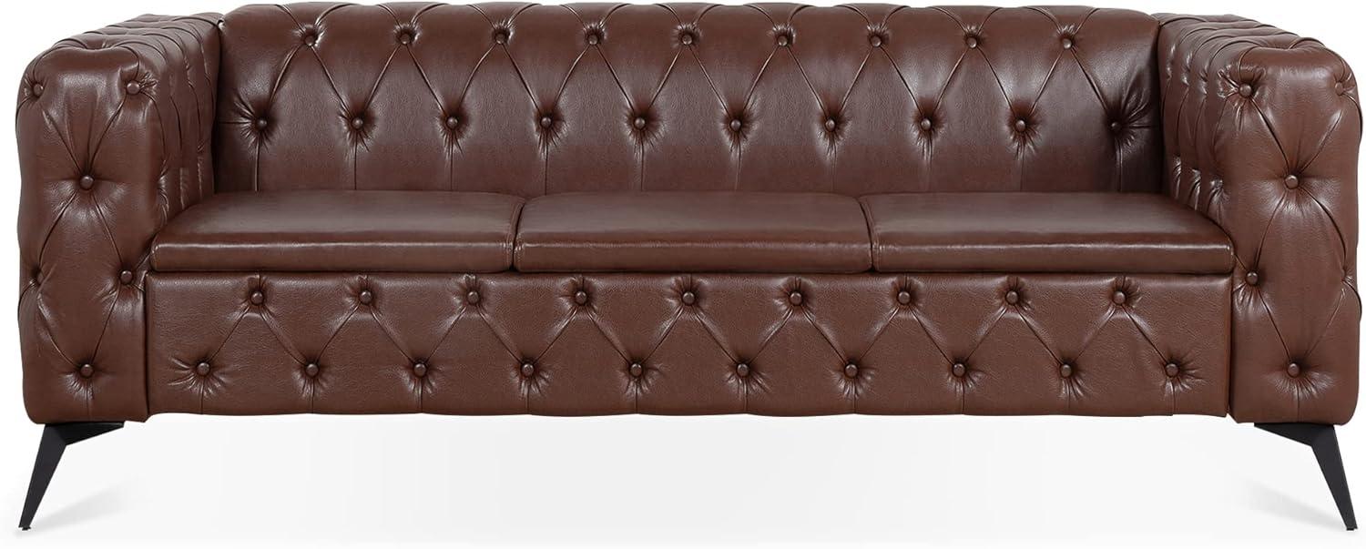 QHITTY Chesterfield Tufted Sofa, Leather Couch Accent Upholstered 3 Seater Button Sofa with Tufted Back for Living Room Bedroom Furniture (Dark Brown)