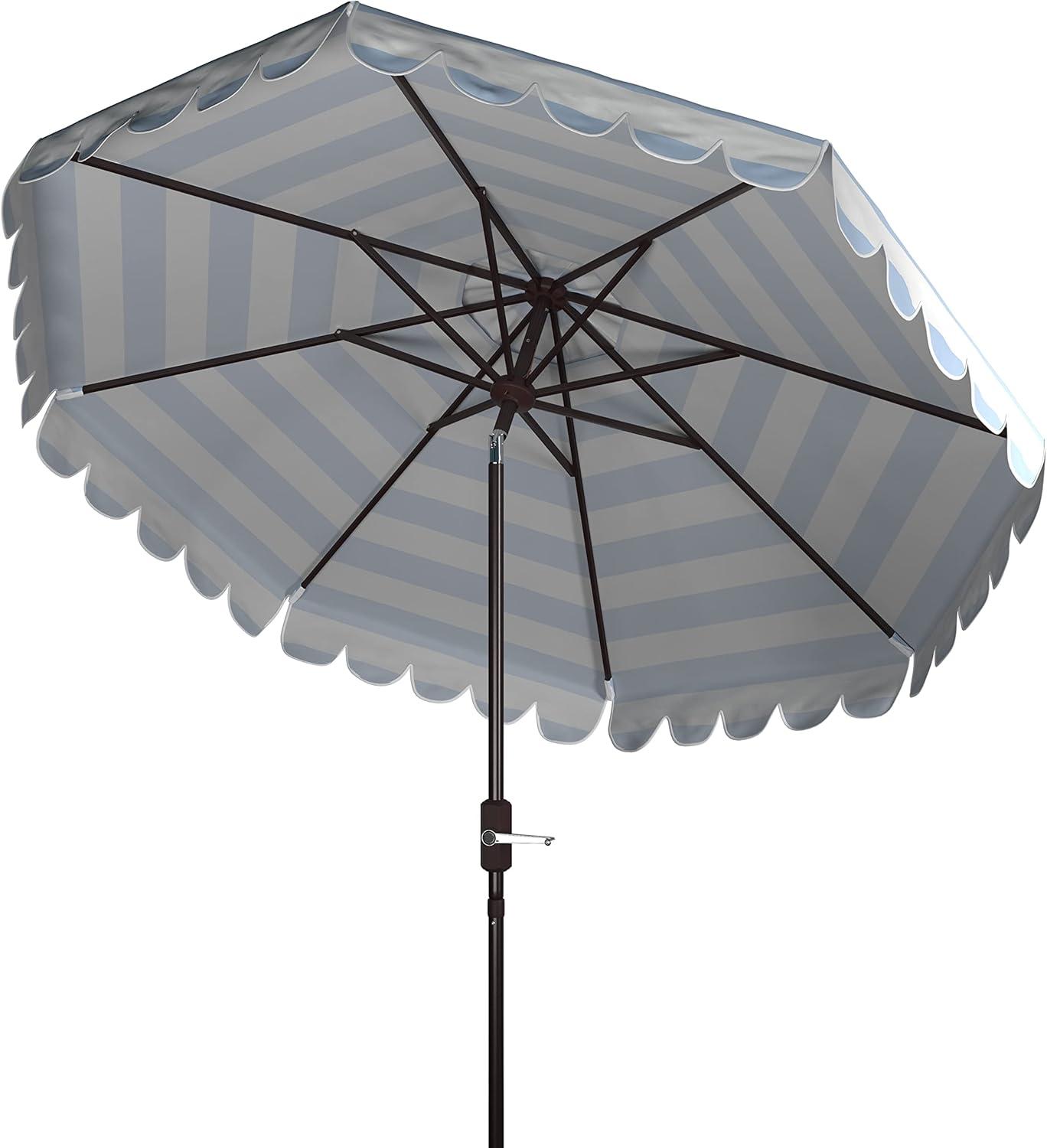 Maui Single Scallop Striped 9Ft Crank Push Button Tilt Umbrella - PAT8011 - Orange - Safavieh