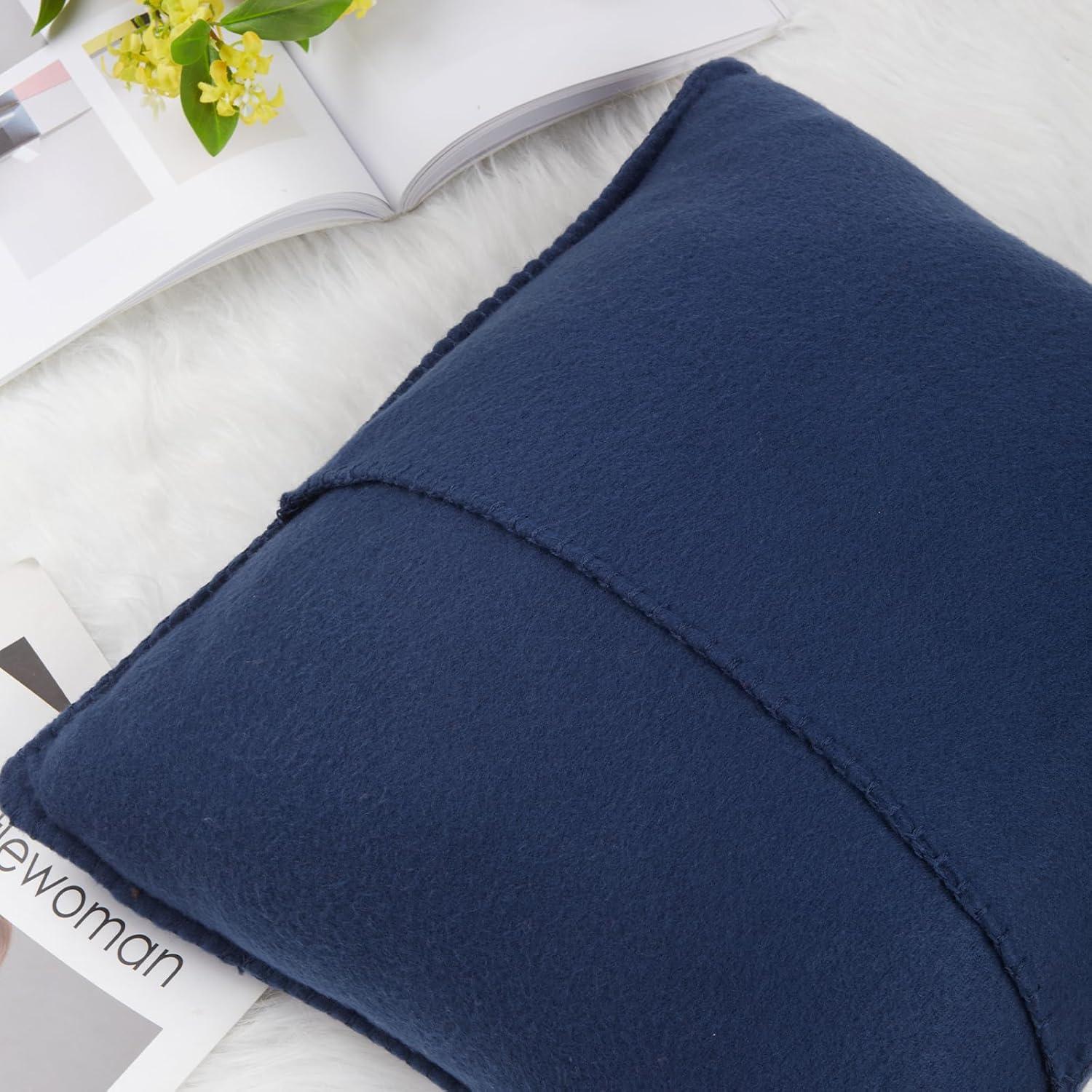 Navy Blue 18"x18" Textured Polyester Euro Throw Pillow Covers