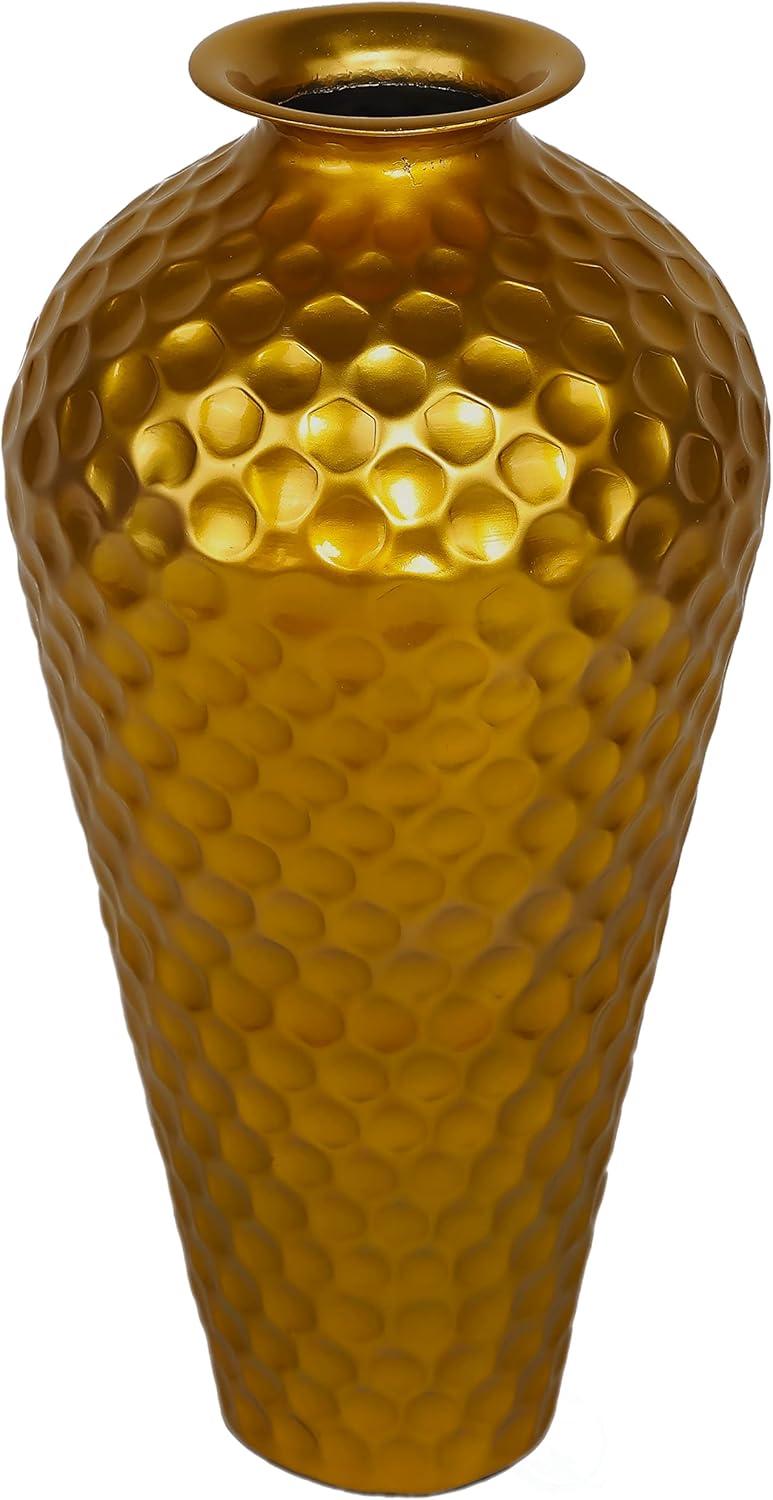 Uniquewise Decorative Bottle Shape Modern Gold Metal 25-Inch-Tall Honeycomb Hammered Design Floor Flower Vase for Entryway, Living Room or Dining Room