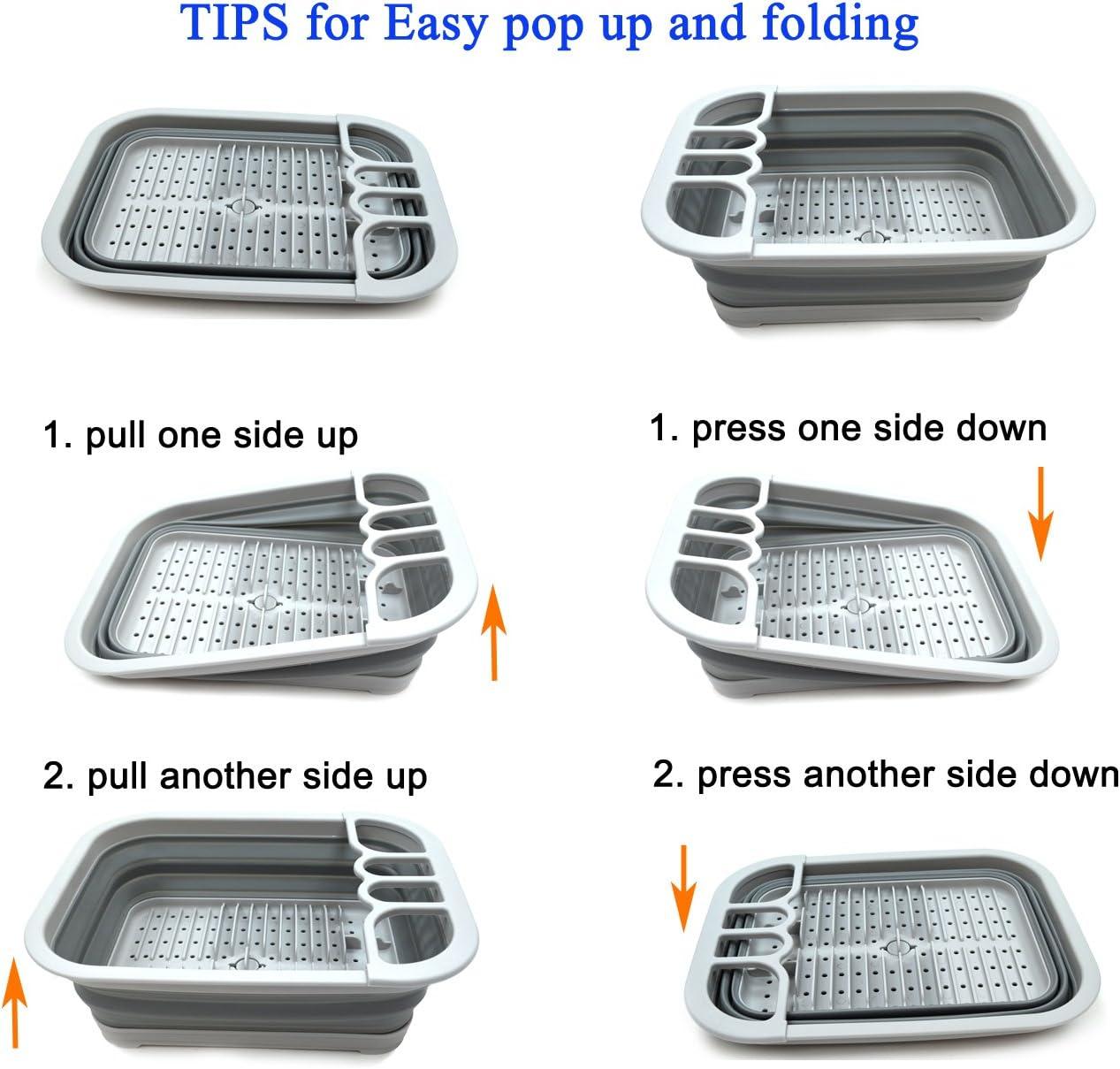 SAMMART Collapsible Dish Drainer with Drainer Board - Foldable Drying Rack Set - Portable Dinnerware Organizer - Space Saving Kitchen Storage Tray
