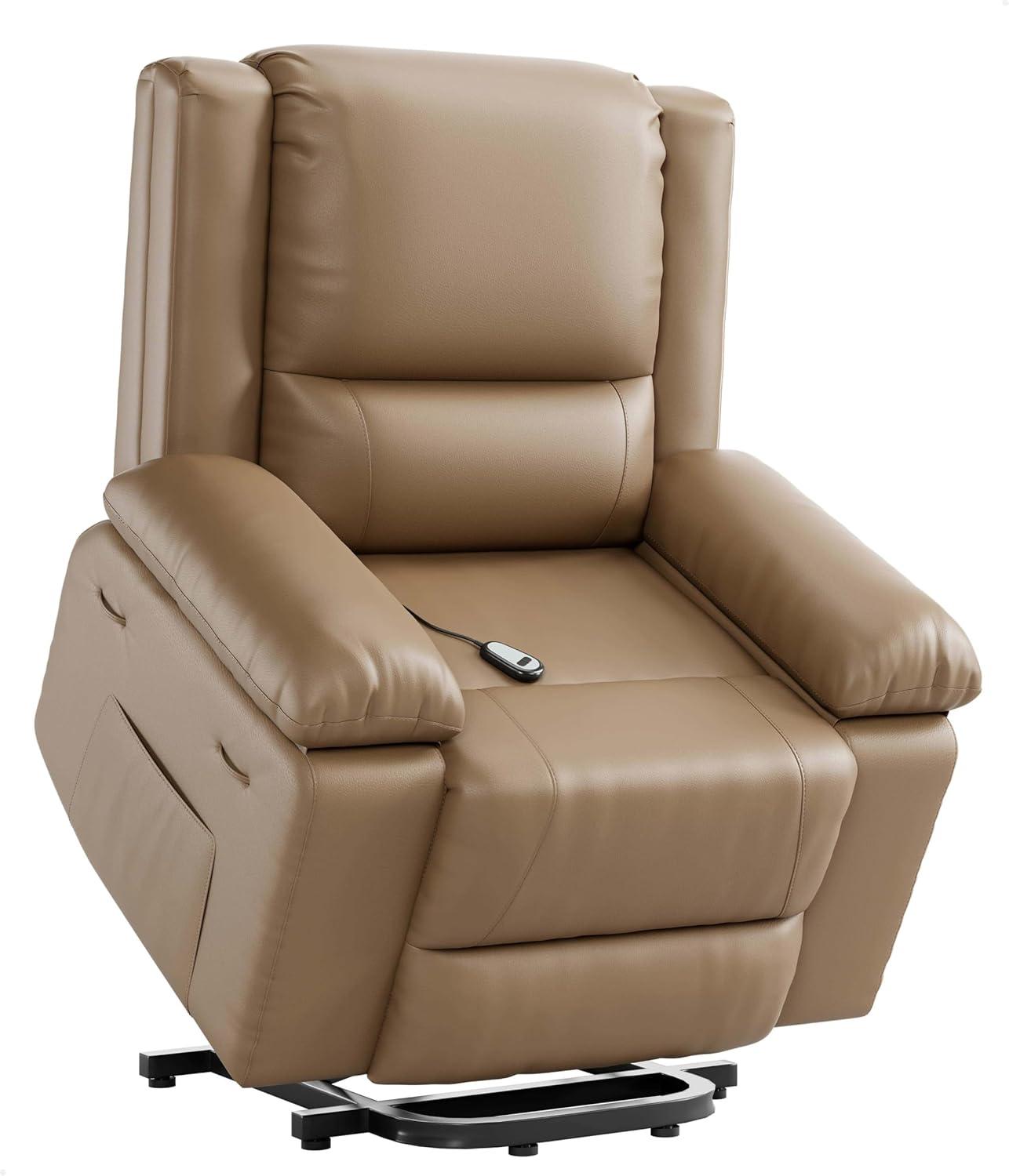 Large Brown Leather Power Lift Recliner with Massage and Heat