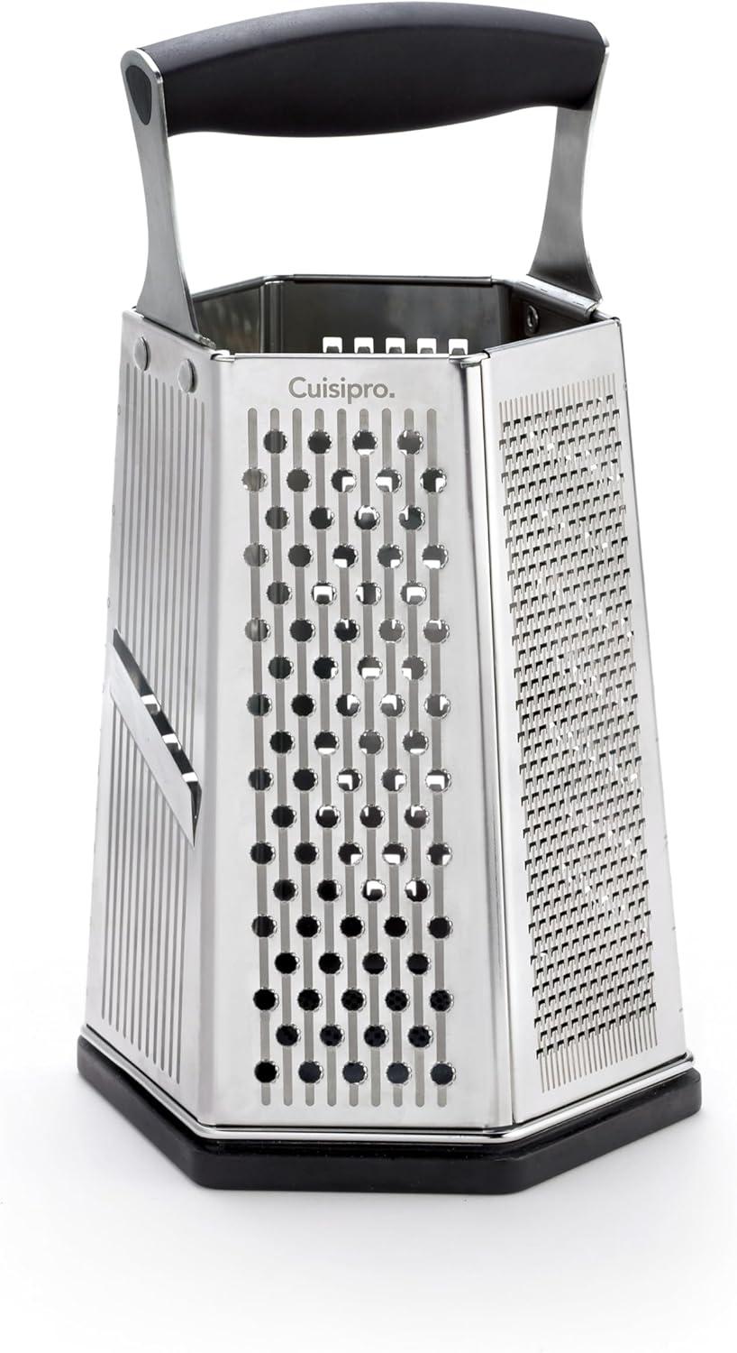 Stainless Steel 6-Sided Box Grater with Black Handle