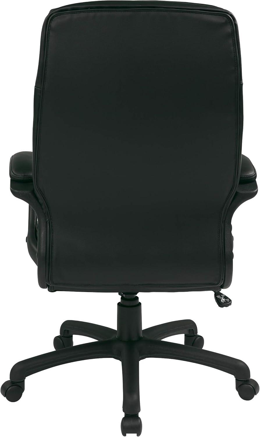 Office Star Products Executive High Back Black Bonded Leather Chair with Locking Tilt Control and Match Stitching