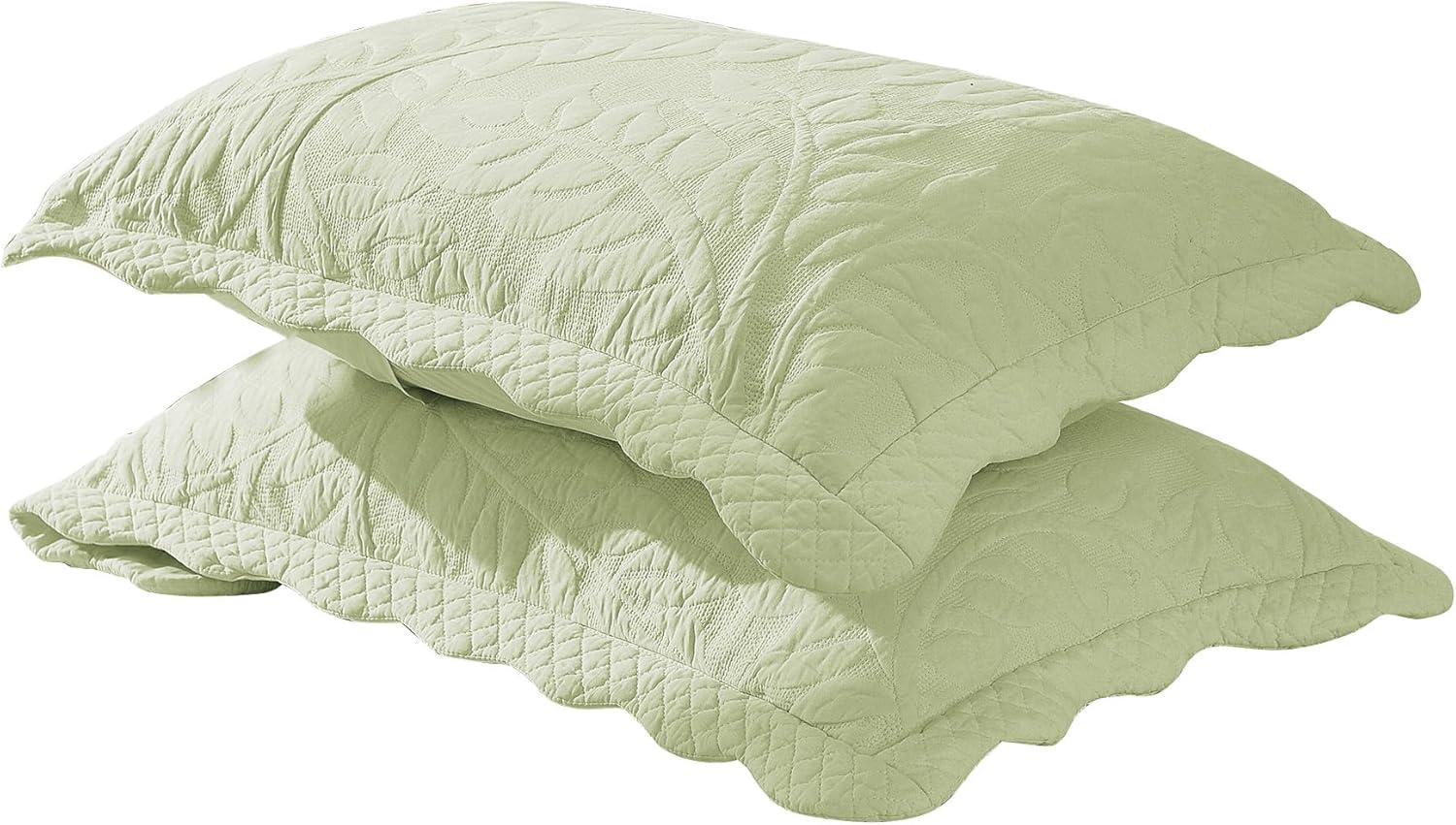 Pistachio Green Cotton Quilted Embroidered Standard Shams - 2 Piece