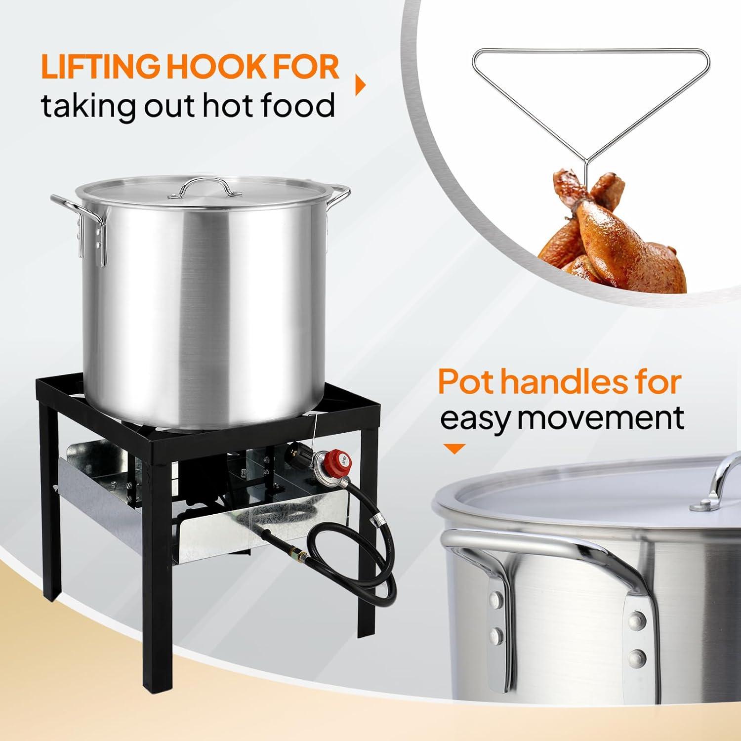 ROVSUN 60QT Turkey Fryer with 150,000BTU Propane Stove, Aluminum Seafood Crawfish Boiler Steamer & Deep Fryer with Basket, 10PSI CSA Certified Regulator & Lifting Hook for Outdoor Backyard Cooking