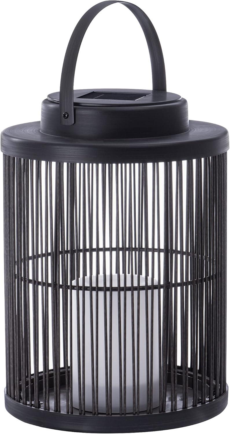 Black Solar LED Rattan Candle Lantern with Handle