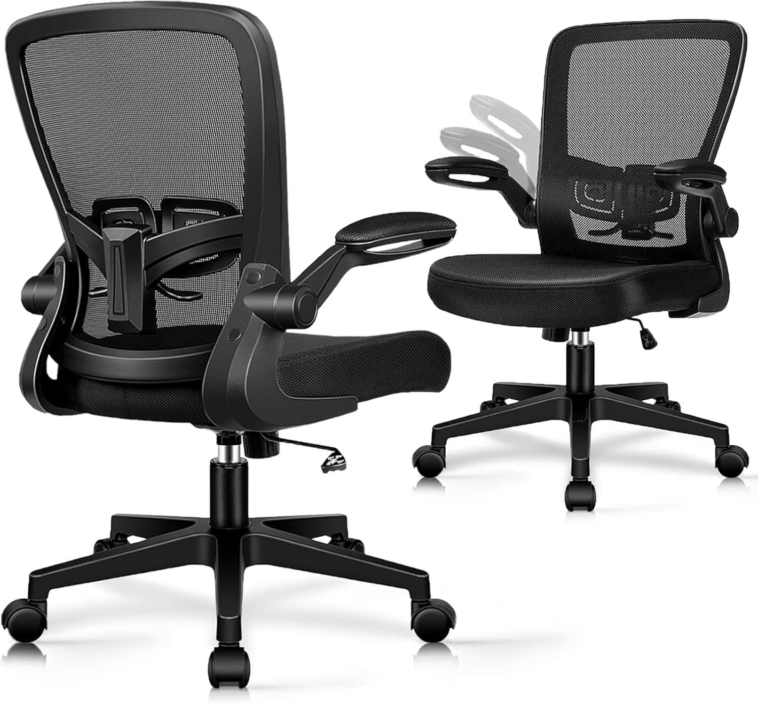 Clatina KLASIKA Ergonomic Office Desk Chair Mesh Back Flip Up Armrests Adjustable Height and Lumbar Support Swivel Chairs with Wheels