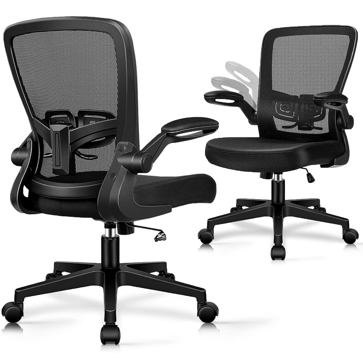 Clatina KLASIKA Ergonomic Office Desk Chair Mesh Back Flip Up Armrests Adjustable Height and Lumbar Support Swivel Chairs with Wheels