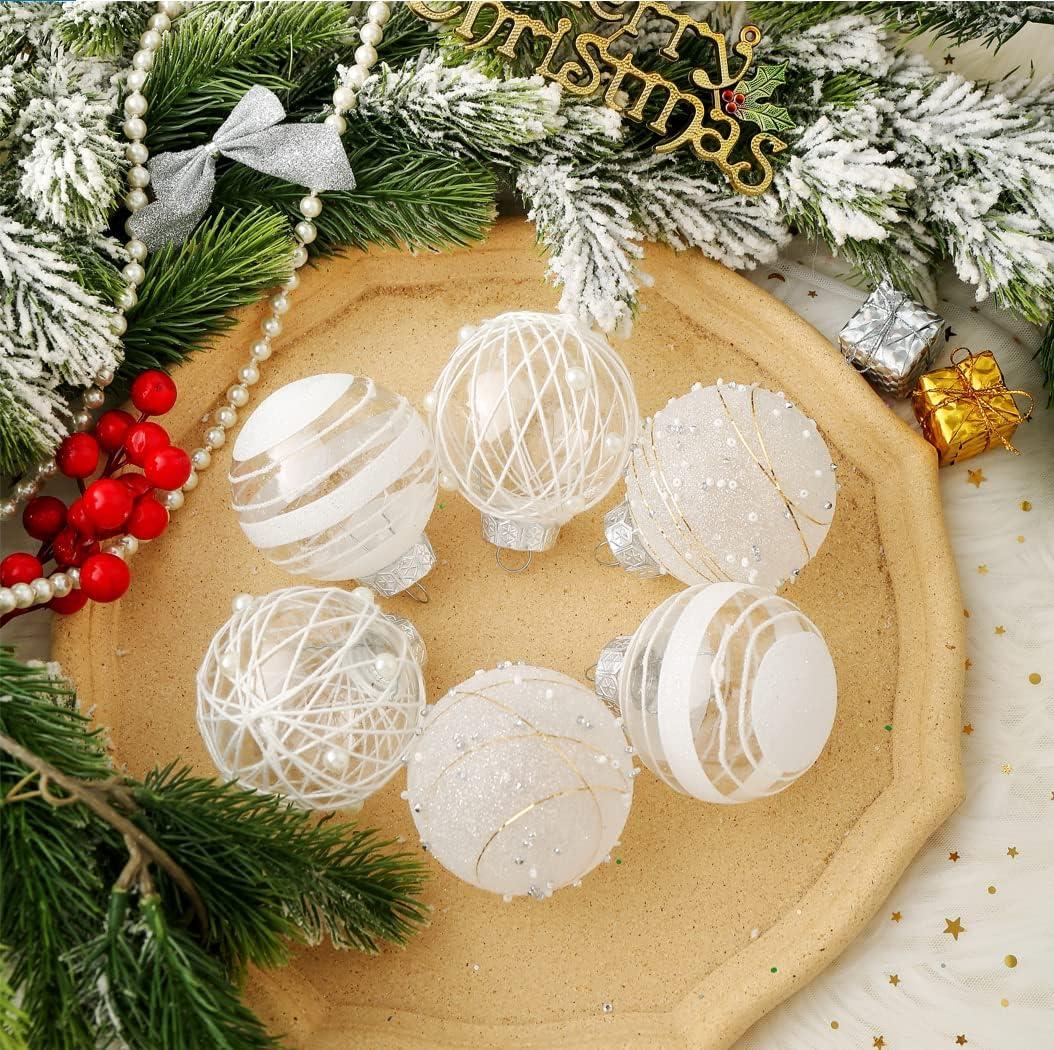 White Shatterproof Plastic Christmas Ball Ornaments Set of 12