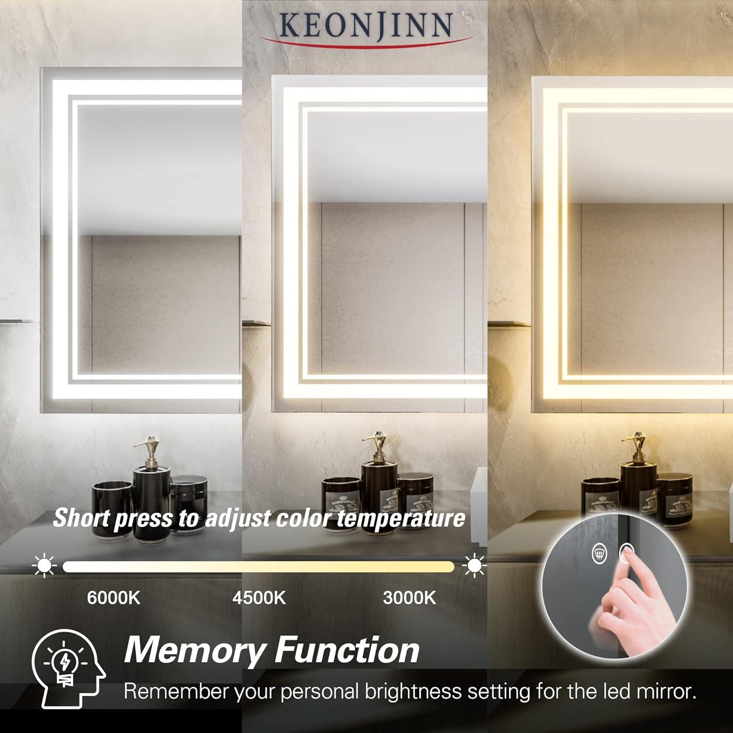 Keonjinn 84 x 32 Inch LED Bathroom Mirror with Lights 3 Color Temperature Frontlit Oversized Vanity Mirror Wall Mounted Anti-Fog, UL Listed LED Driver, Tempered Glass Dimmable Lighted Bathroom Mirror
