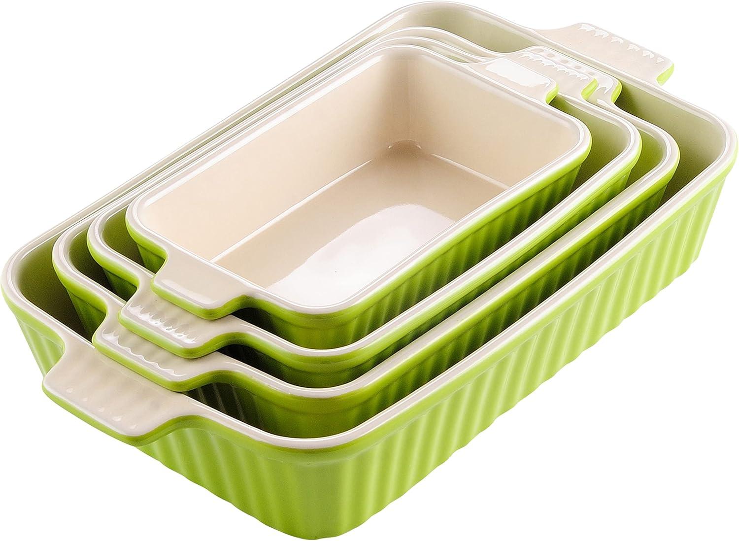 Adeco Trading Casserole Dishes For Oven, Porcelain Baking Dishes, Ceramic Bakeware Sets Of 4, Rectangular Lasagna Pans Deep With Handles For Baking Kitchen,  (9.4"/11.1"/12.2"/14.7"),
