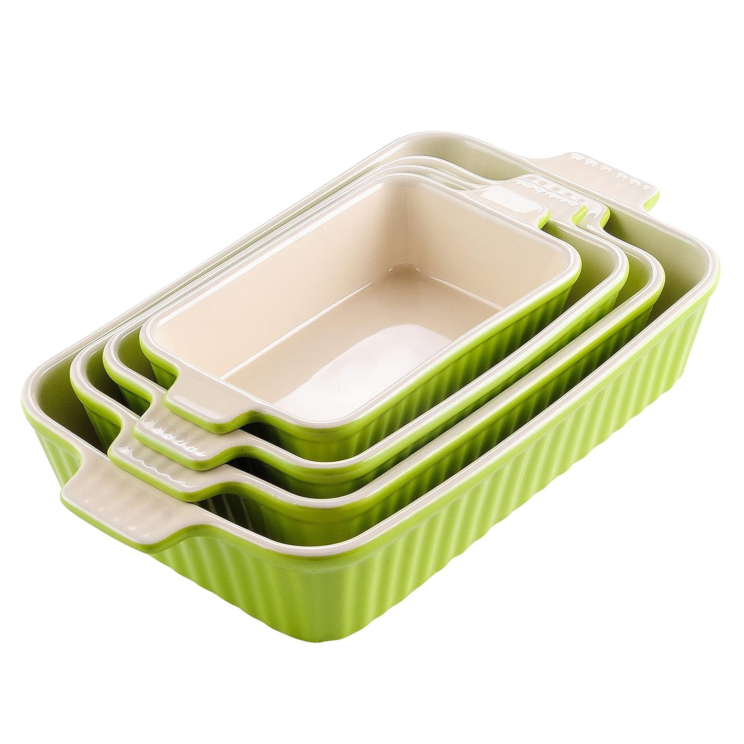 Adeco Trading Casserole Dishes For Oven, Porcelain Baking Dishes, Ceramic Bakeware Sets Of 4, Rectangular Lasagna Pans Deep With Handles For Baking Kitchen,  (9.4"/11.1"/12.2"/14.7"),