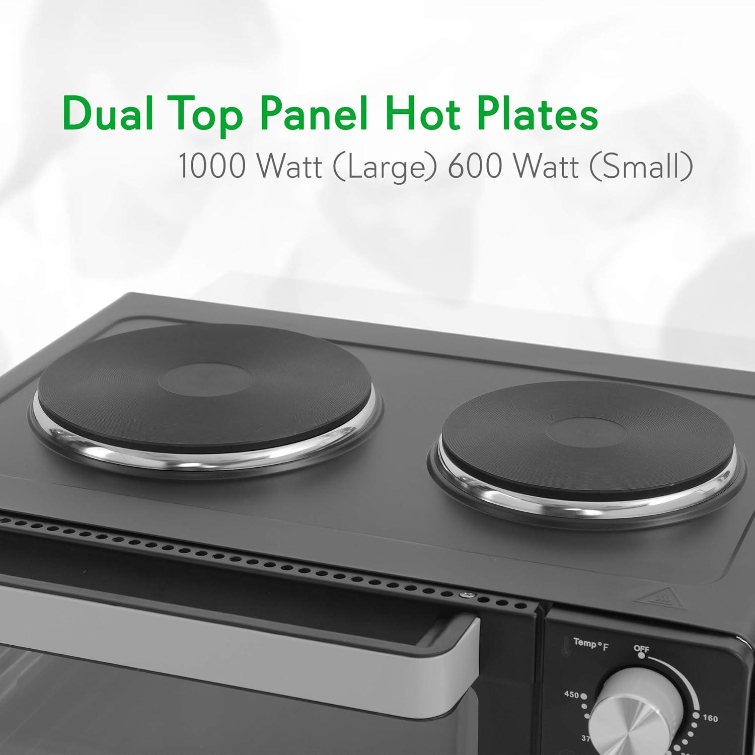 NutriChef 30+ Quart Countertop Convection Oven Cooker - 1500W Heating, Rotisserie, Dual Hot Plates, 120V - Black