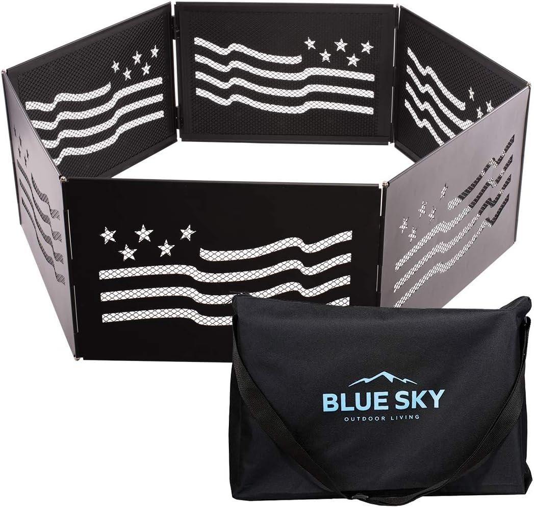 Blue Sky Outdoor Living 36" x 12" Zion Portable Folding Fire Ring, Stars and Stripes, Black