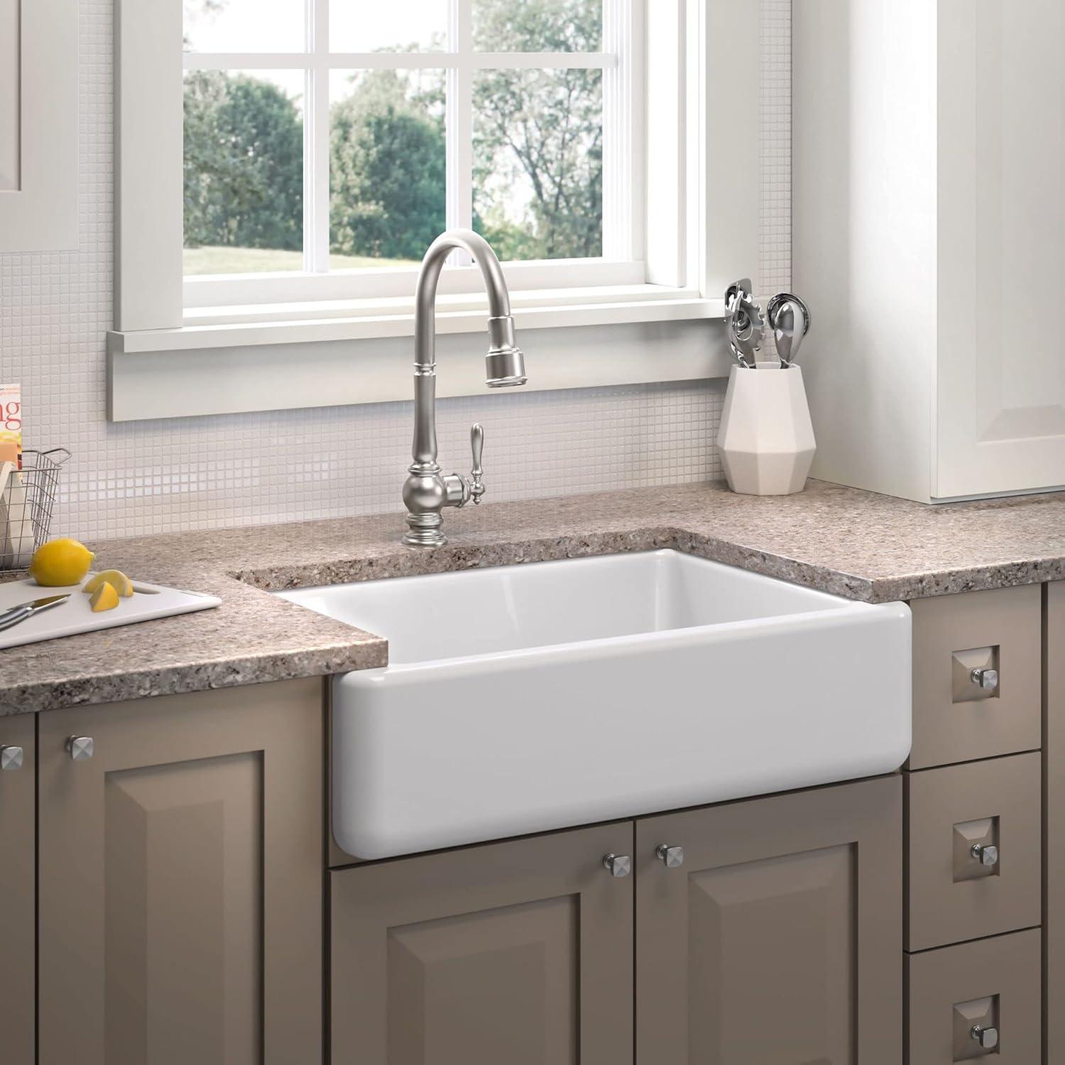 Whitehaven® 33" x 22" Self-Trimming Under-Mount Single-Bowl Kitchen Sink with Tall Apron