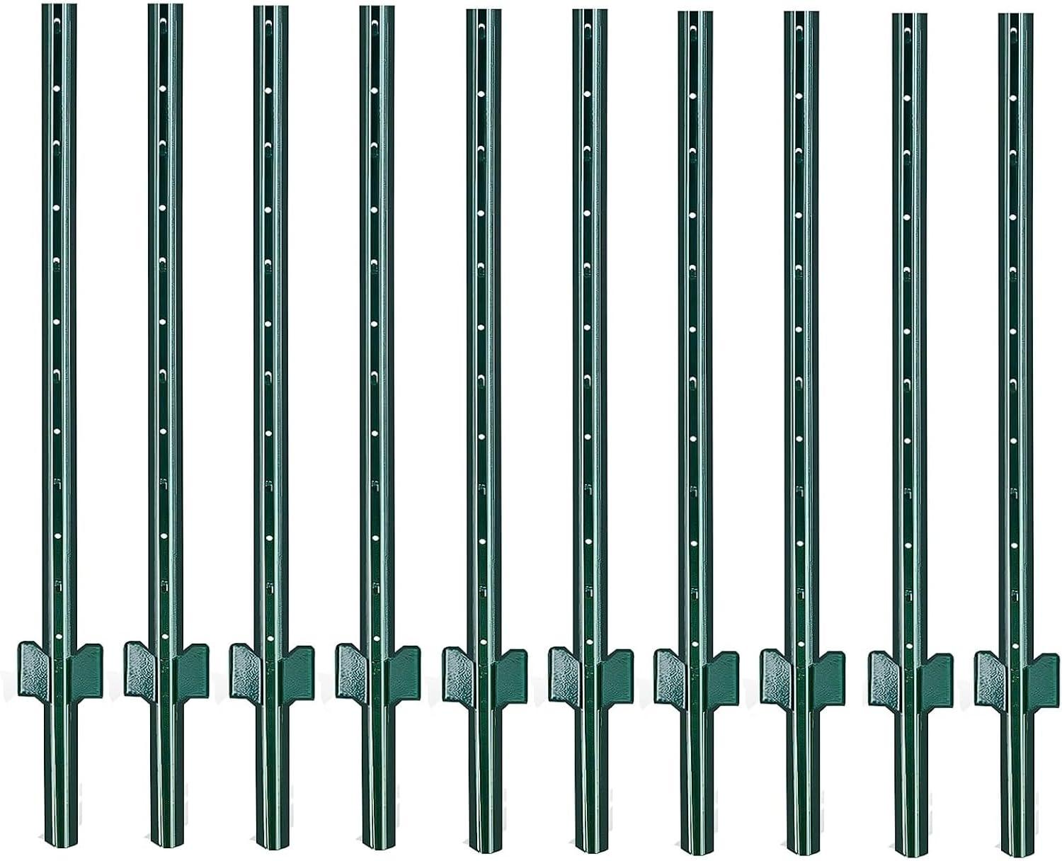 Fence Posts 3Feet - 10Pack, Heavy Duty Metal Fence Post with U-Channel, Steel Fence U-Post for Holding Garden Wire Fence, Corner Anchor Posts etc.