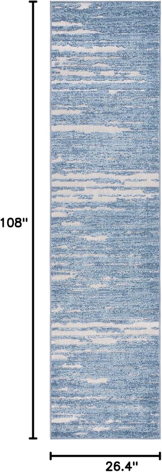 Washable Reversible Blue and Beige Geometric 9' x 12' Area Rug