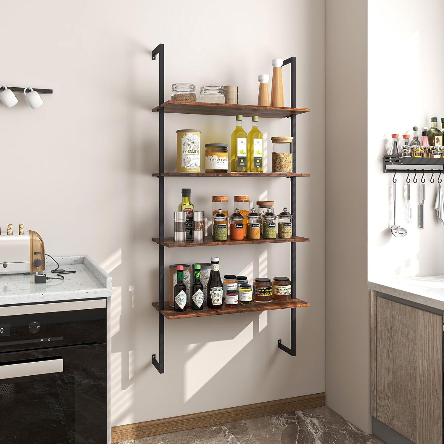 Costway 4-Tier Ladder Storage Shelves, Rustic Brown
